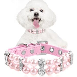 Pink Pearl Dog/Cat Collar with Rhinestones and Pearls
